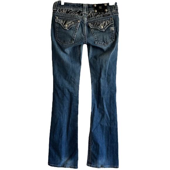 Miss Me Bootcut Jeans Rhinestone Embroidered Logo Medium Wash Western Blue 28 - Picture 1 of 6